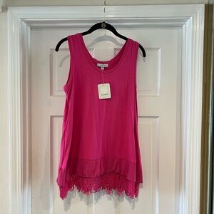 Daisy Fuentes Fuchsia Lace Hem Tank Top